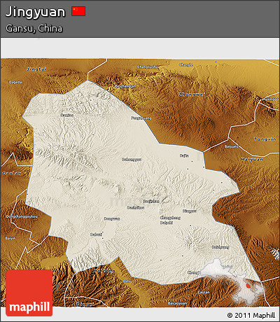 Shaded Relief 3D Map of Jingyuan, physical outside