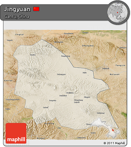 Shaded Relief 3D Map of Jingyuan, satellite outside