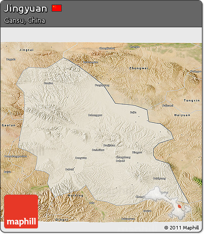 Shaded Relief 3D Map of Jingyuan, satellite outside
