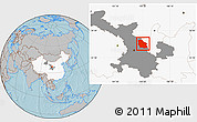 Gray Location Map of Jingyuan, highlighted country, highlighted parent region, hill shading