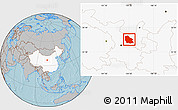 Gray Location Map of Jingyuan, highlighted country, hill shading