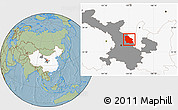 Savanna Style Location Map of Jingyuan, highlighted country, highlighted parent region, hill shading