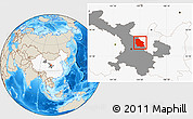 Shaded Relief Location Map of Jingyuan, highlighted country, highlighted parent region