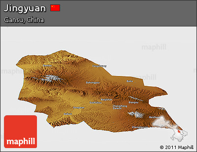 Physical Panoramic Map of Jingyuan, single color outside