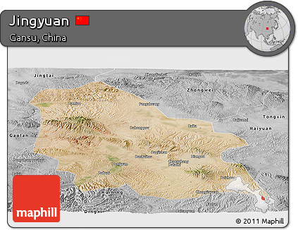 Satellite Panoramic Map of Jingyuan, desaturated