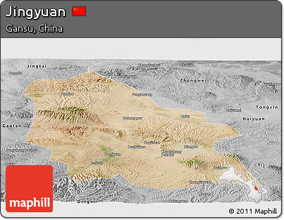 Satellite Panoramic Map of Jingyuan, desaturated