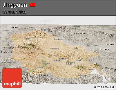Satellite Panoramic Map of Jingyuan, semi-desaturated