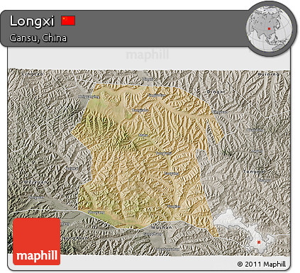 Satellite 3D Map of Longxi, semi-desaturated