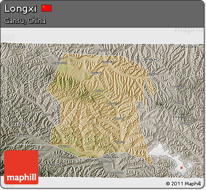 Satellite 3D Map of Longxi, semi-desaturated