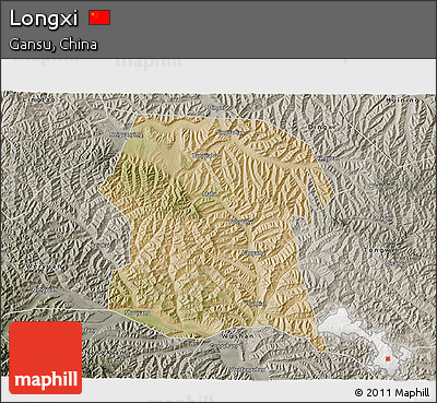 Satellite 3D Map of Longxi, semi-desaturated