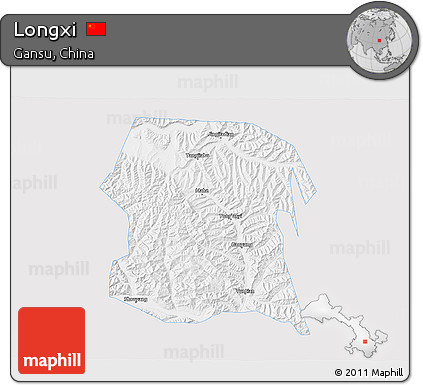 Silver Style 3D Map of Longxi, single color outside