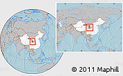 Gray Location Map of Longxi, highlighted country, highlighted parent region, within the entire country, hill shading