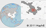 Gray Location Map of Longxi, highlighted country, highlighted parent region, hill shading