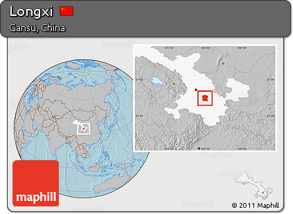 Gray Location Map of Longxi, highlighted parent region, hill shading