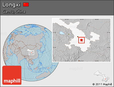Gray Location Map of Longxi, highlighted parent region, hill shading
