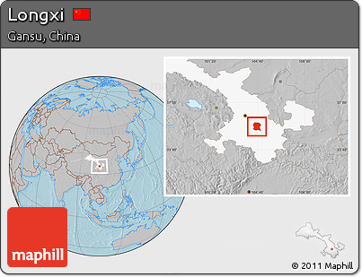 Gray Location Map of Longxi, highlighted parent region, hill shading