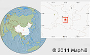 Savanna Style Location Map of Longxi, highlighted country, hill shading