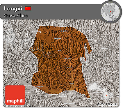 Physical Map of Longxi, lighten, semi-desaturated