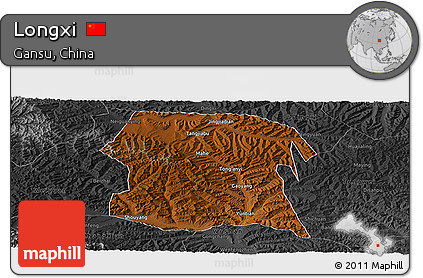 Physical Panoramic Map of Longxi, darken, desaturated