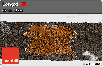 Physical Panoramic Map of Longxi, darken, semi-desaturated