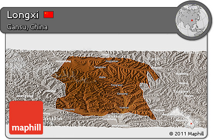 Physical Panoramic Map of Longxi, lighten, semi-desaturated