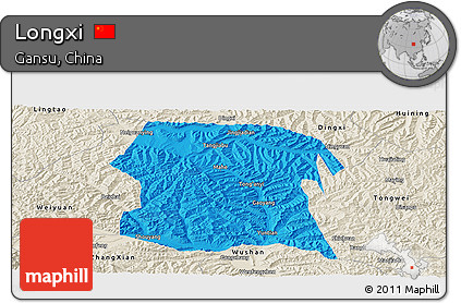 Political Panoramic Map of Longxi, shaded relief outside