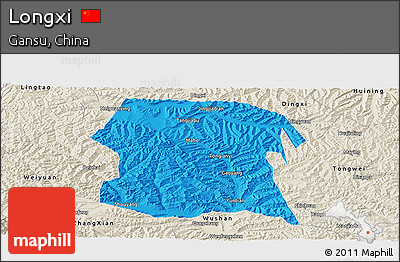 Political Panoramic Map of Longxi, shaded relief outside