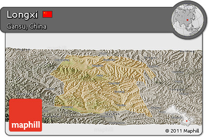 Satellite Panoramic Map of Longxi, semi-desaturated