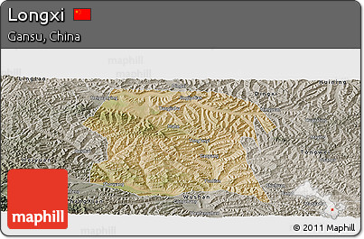 Satellite Panoramic Map of Longxi, semi-desaturated