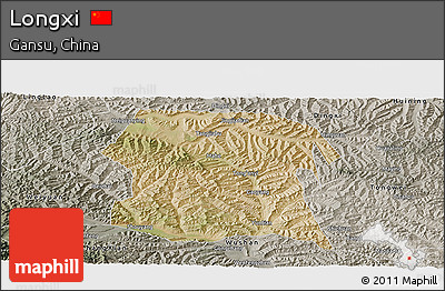 Satellite Panoramic Map of Longxi, semi-desaturated