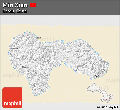 Classic Style 3D Map of Min Xian, single color outside