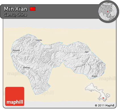 Classic Style 3D Map of Min Xian, single color outside