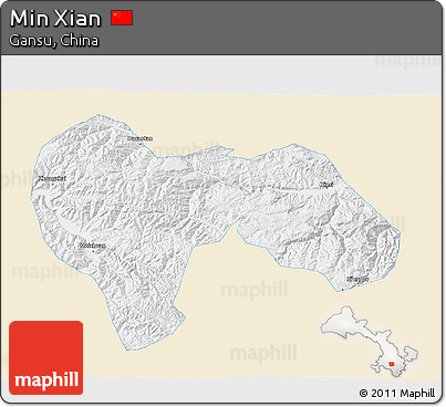 Classic Style 3D Map of Min Xian, single color outside