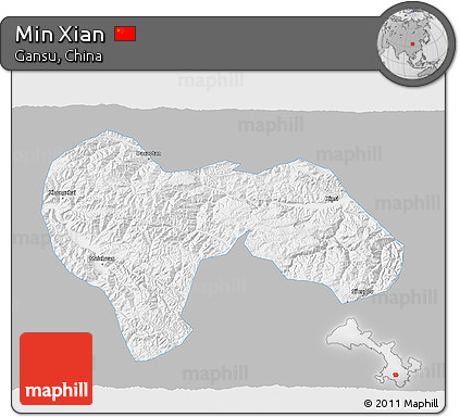 Gray 3D Map of Min Xian, single color outside