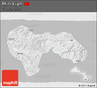 Gray 3D Map of Min Xian, single color outside
