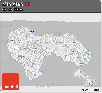 Gray 3D Map of Min Xian, single color outside