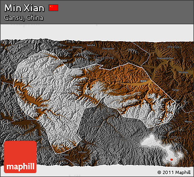 Physical 3D Map of Min Xian, darken