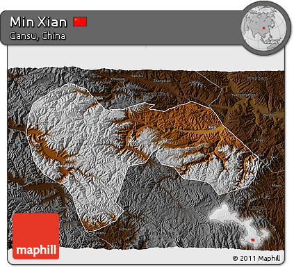Physical 3D Map of Min Xian, darken