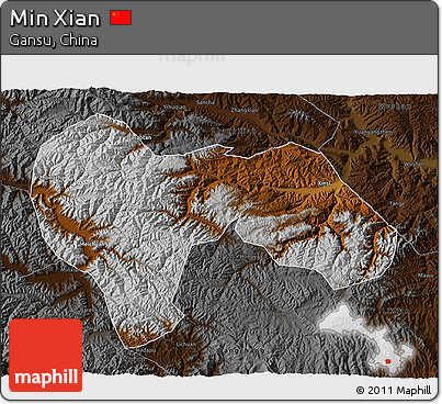 Physical 3D Map of Min Xian, darken