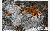 Physical 3D Map of Min Xian, darken, semi-desaturated
