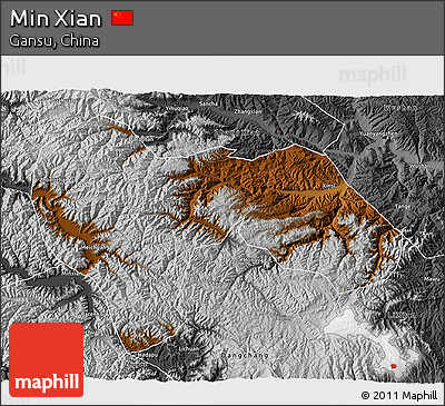 Physical 3D Map of Min Xian, desaturated