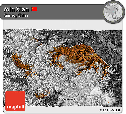 Physical 3D Map of Min Xian, desaturated