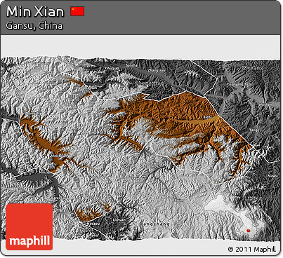 Physical 3D Map of Min Xian, desaturated