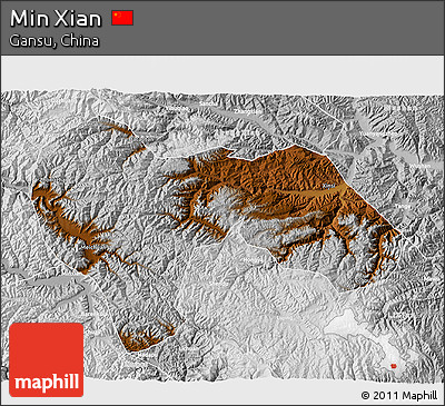 Physical 3D Map of Min Xian, lighten, desaturated