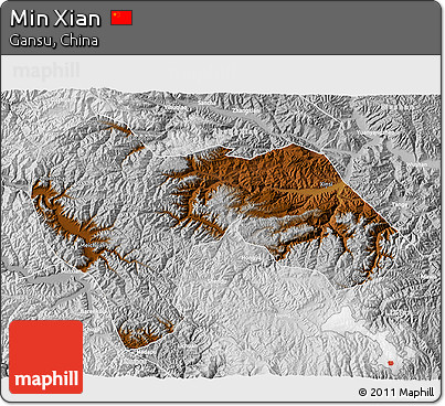 Physical 3D Map of Min Xian, lighten, desaturated