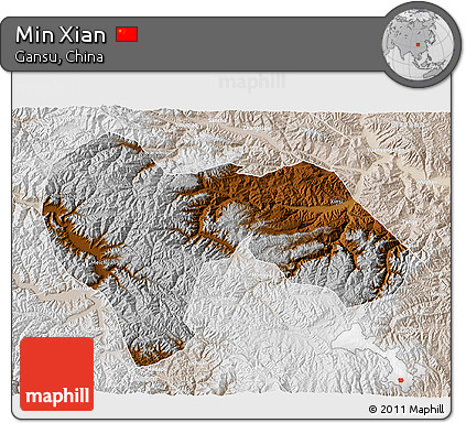 Physical 3D Map of Min Xian, lighten