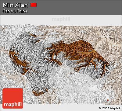Physical 3D Map of Min Xian, lighten