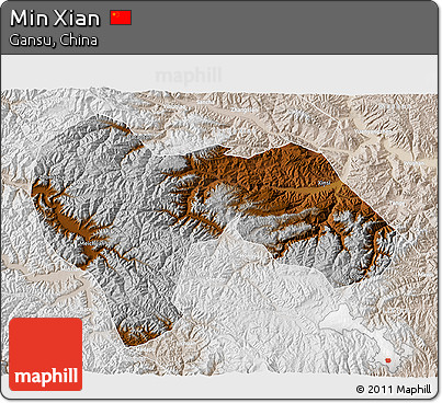 Physical 3D Map of Min Xian, lighten
