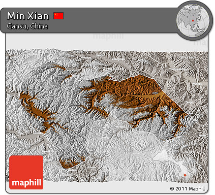 Physical 3D Map of Min Xian, lighten, semi-desaturated
