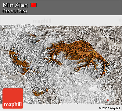 Physical 3D Map of Min Xian, lighten, semi-desaturated